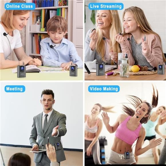 Wireless w/ Dual Headset Microphones/Lavalier Lapel Mics & Bodypack Transmitter - Picture 5 of 7